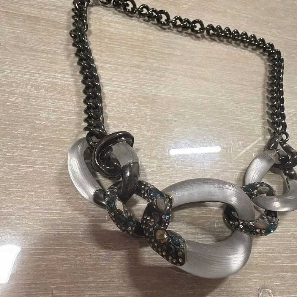 Alexis Bittar Lucite and Crystal Encrusted Link Statement Necklace